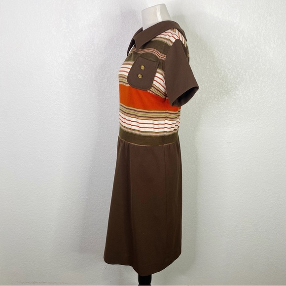 Vintage Dyanne Dallas Brown Orange Woven Knit Dress - Picture 7 of 8